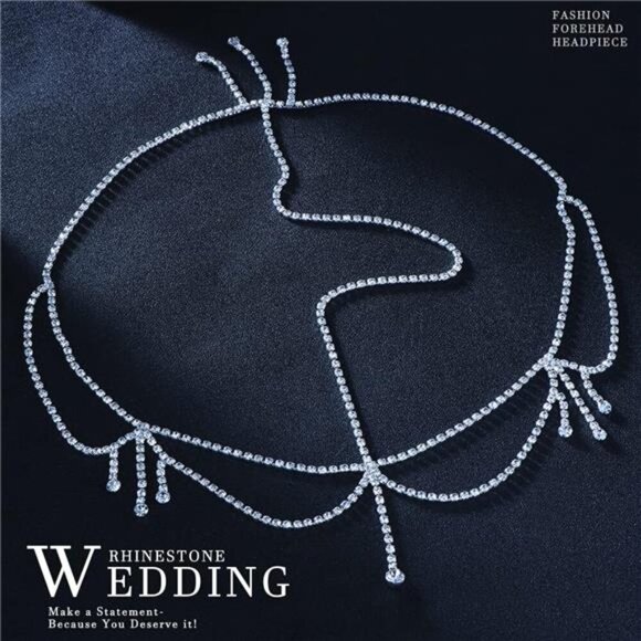 Festivals Bridal Layered Rhinestone Head Chain Headpiece Boho Tassel Forehead - Picture 3 of 5